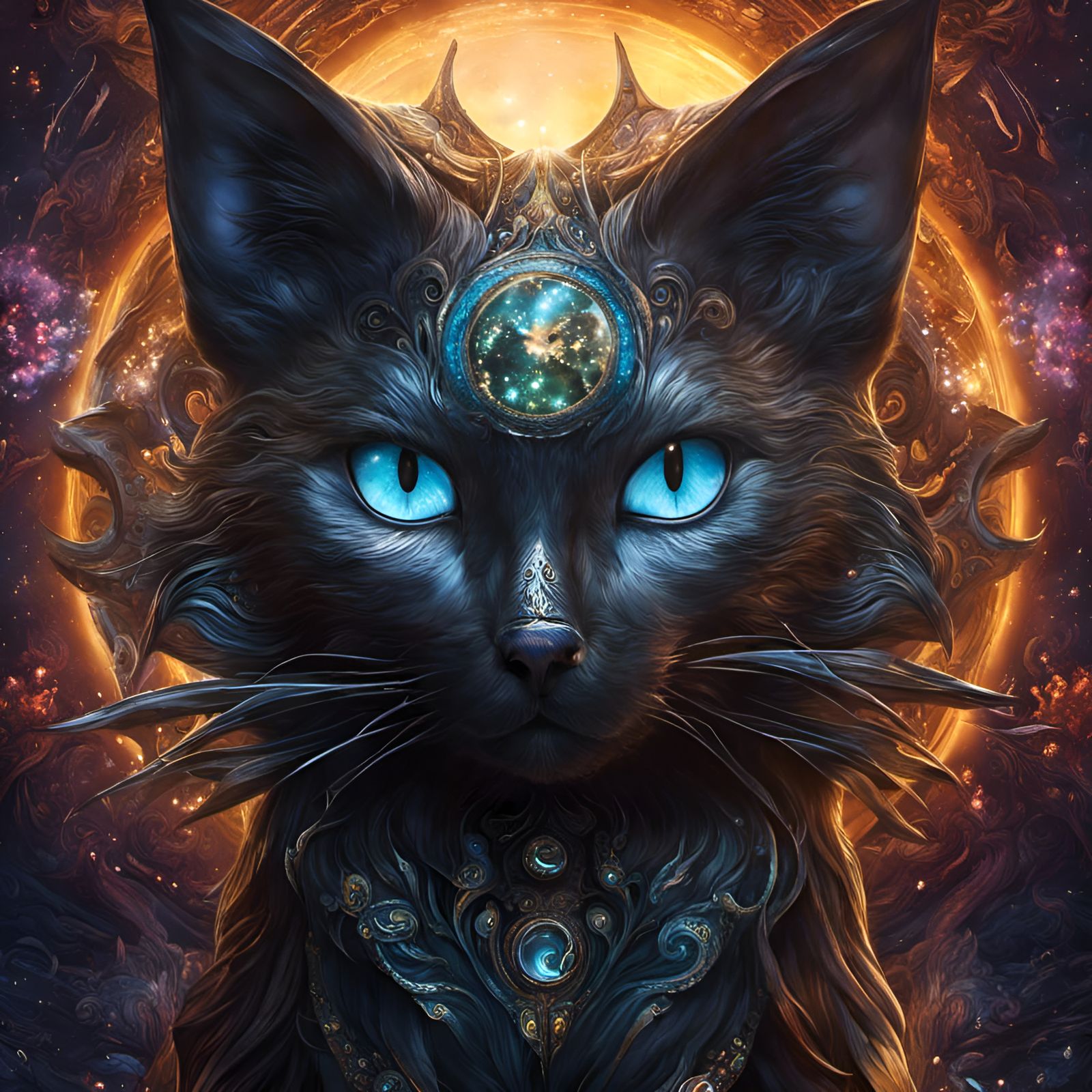 Iridescent Cosmic Moon Art in Hyperrealistic Style