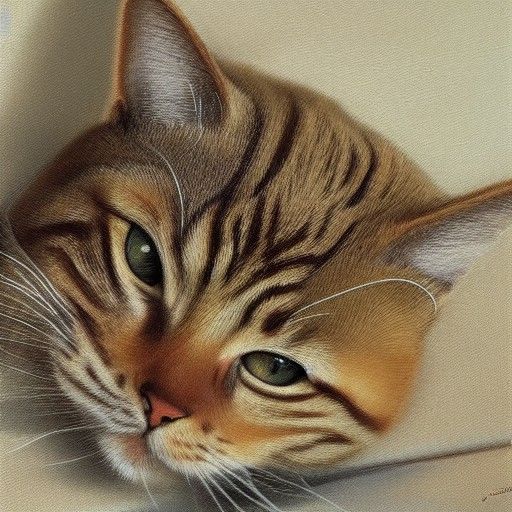 Tabby Cat's Perilous Plight: Oil Painting