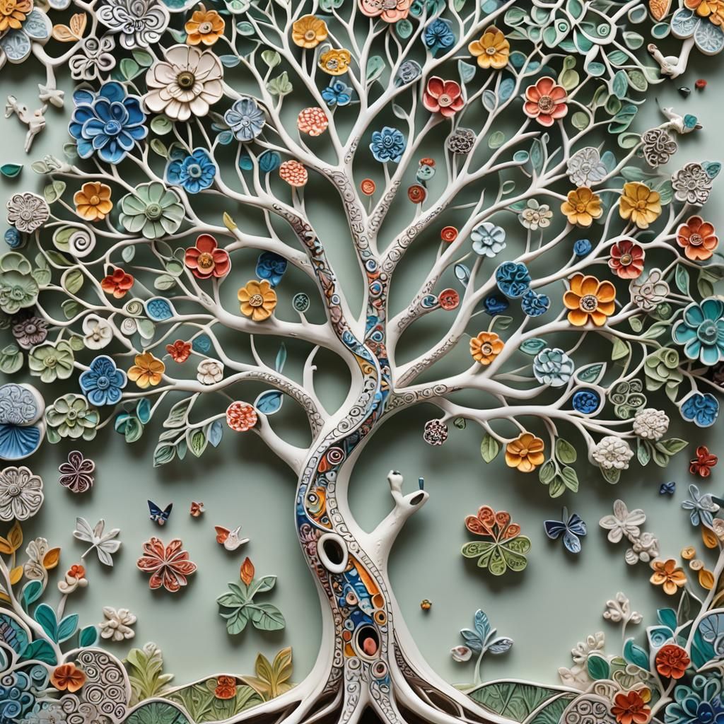 Tree of Life Figurine in Zentangle Style
