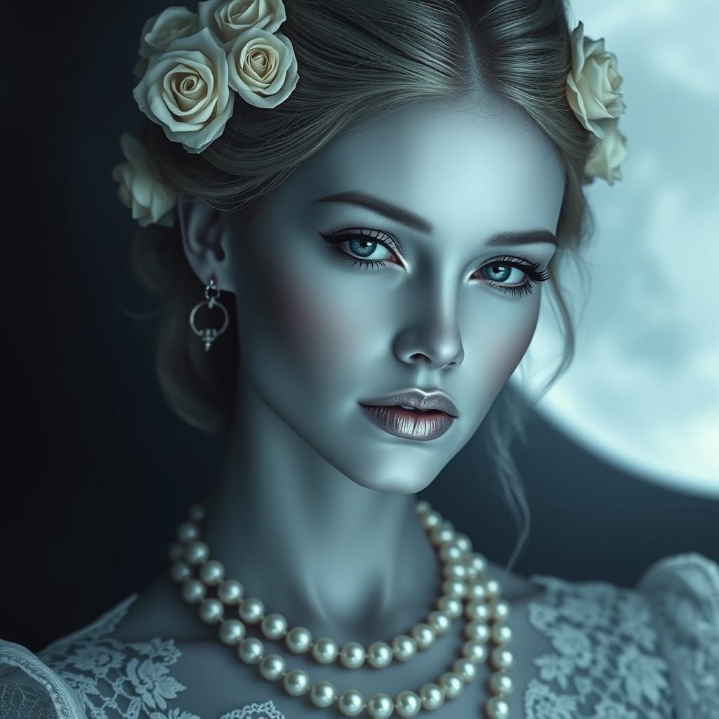 Pale Blue Goddess in Dark Elegance
