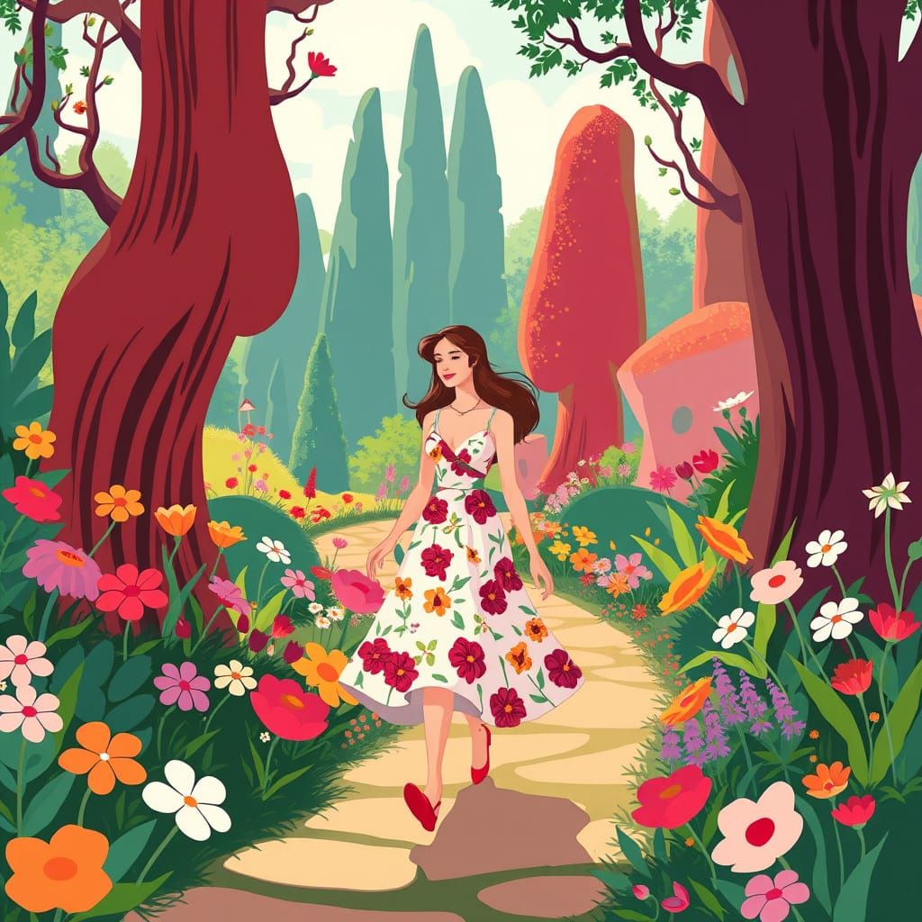 Whimsical Garden Scene in Disney Concept Art Style