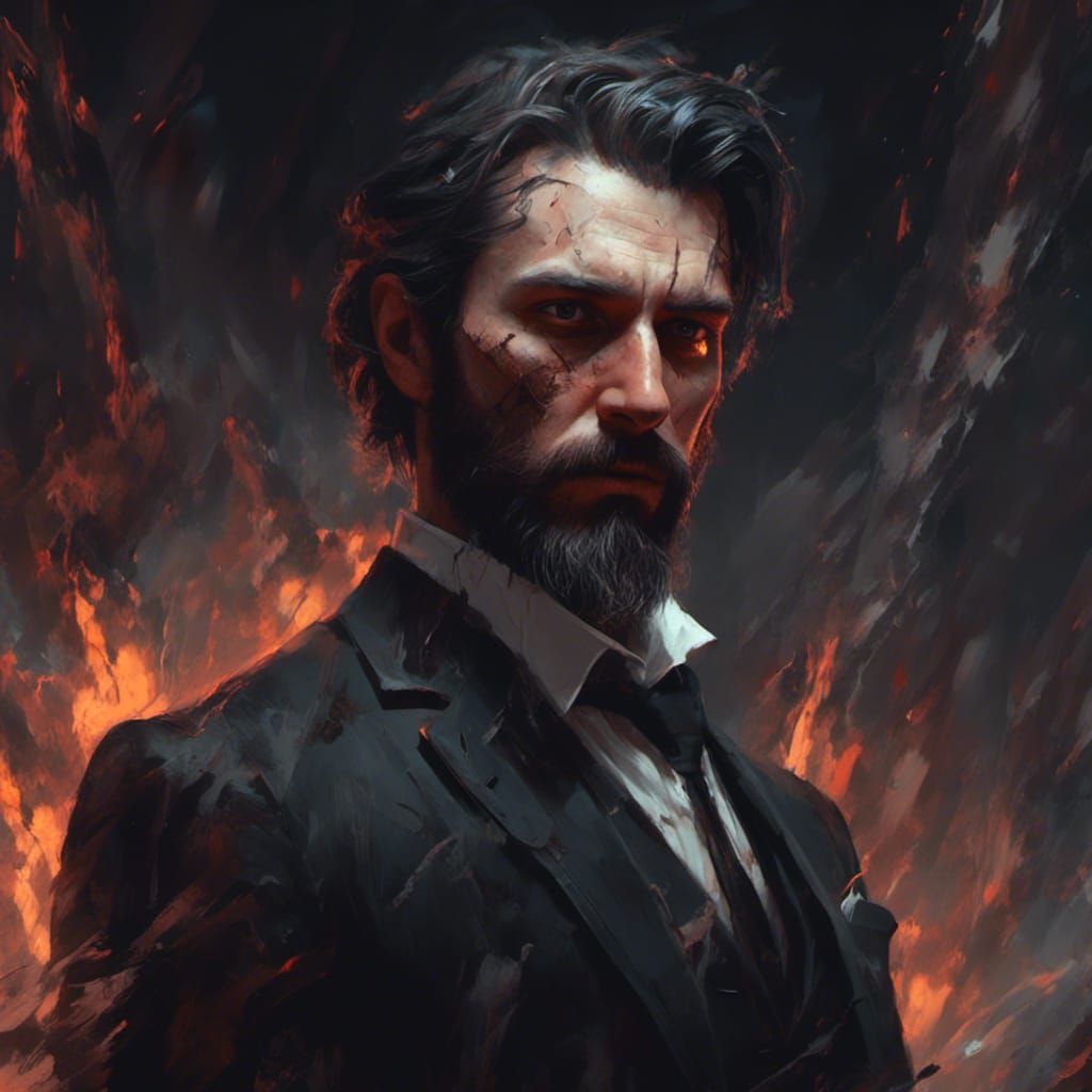 Macabre Portrait: Man in Burning World