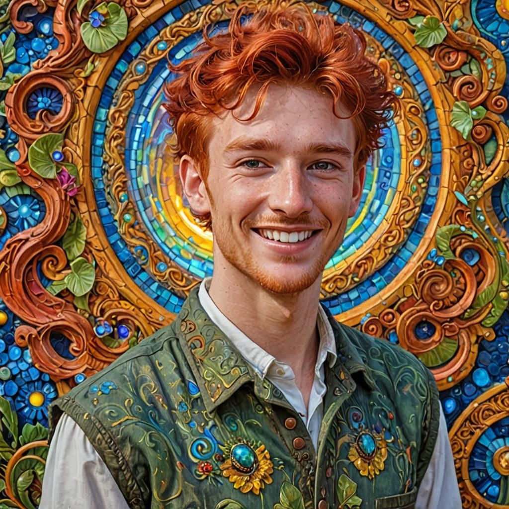 Smiling Irish Man with Red Hair: Surrealist Art