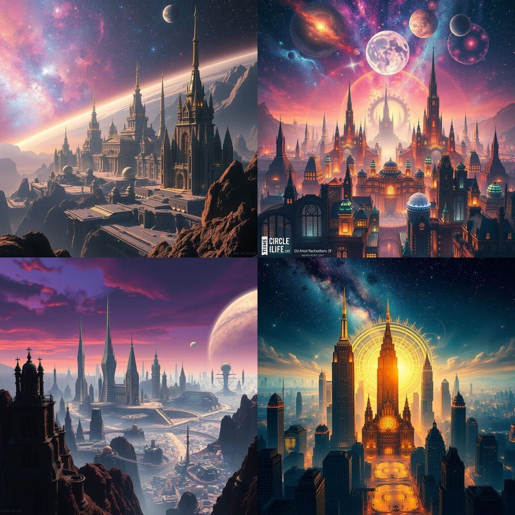 Surreal Cosmic Cityscape in Epic Digital Matte Painting Styl...