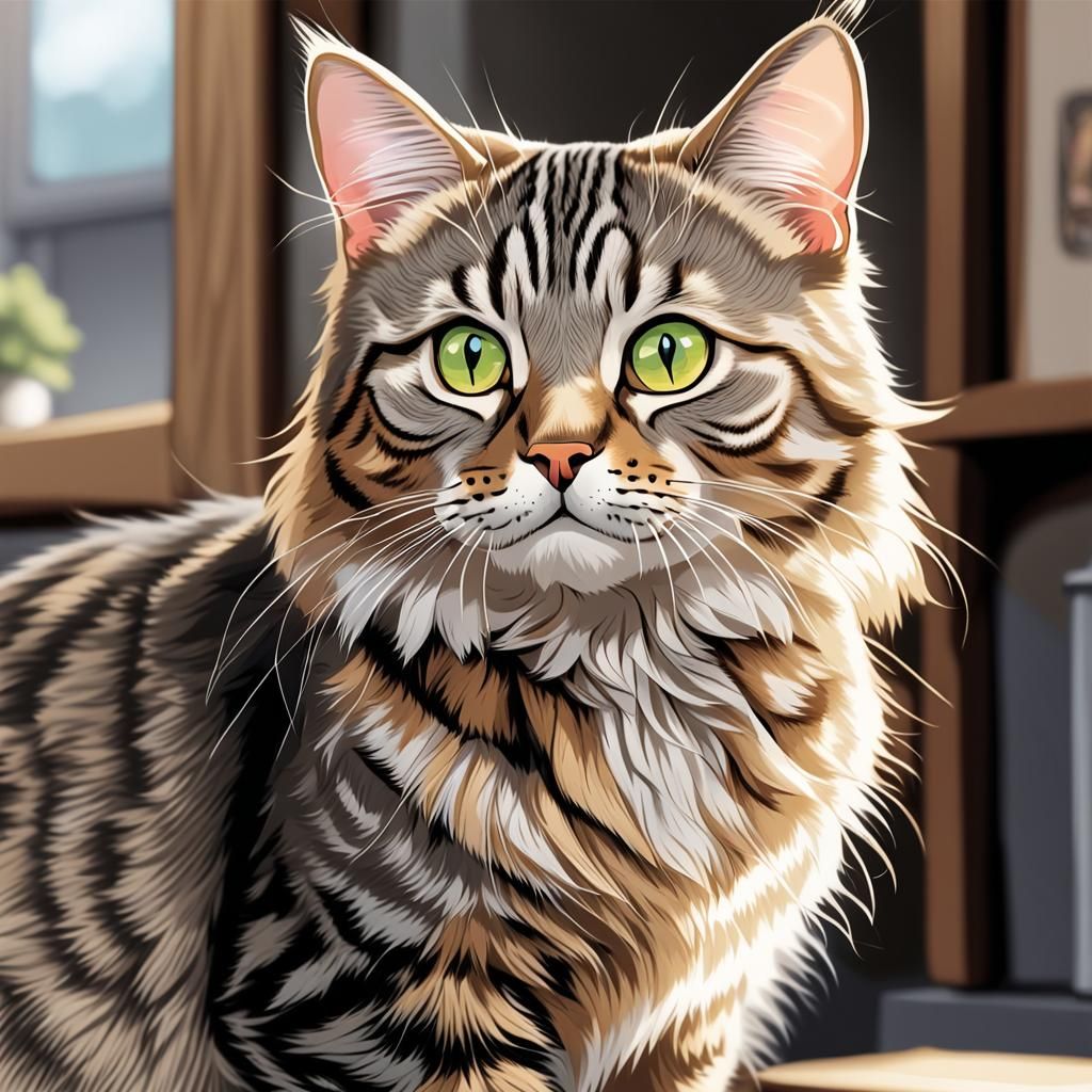 American Bobtail Cat in Anime Comic Art Style