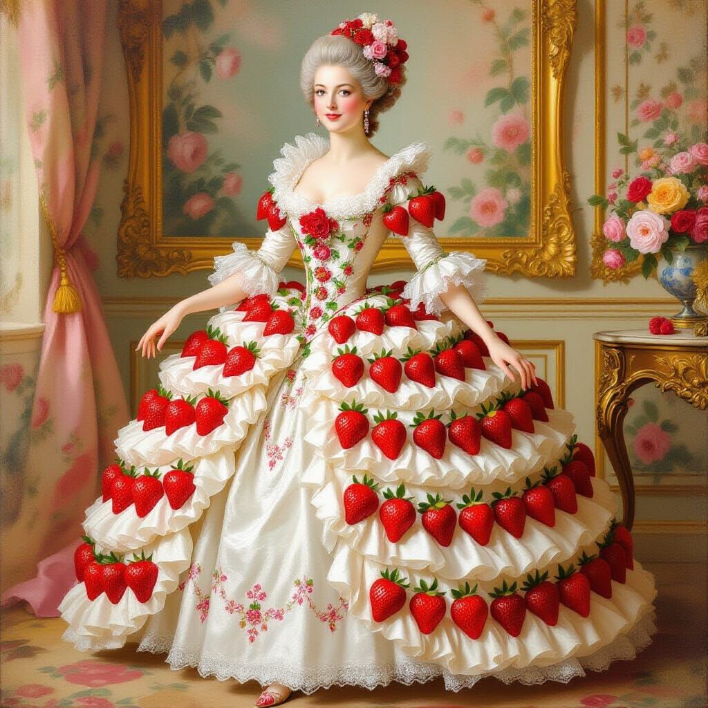 Rococo Lady in Strawberry Gown