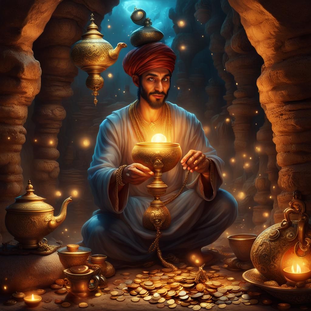 Genie Grants Wishes in Arabian Treasure Cave