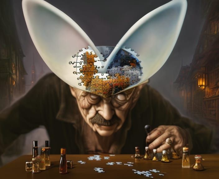 Gothic Bartender's Rooftop Puzzle in Renaissance Style