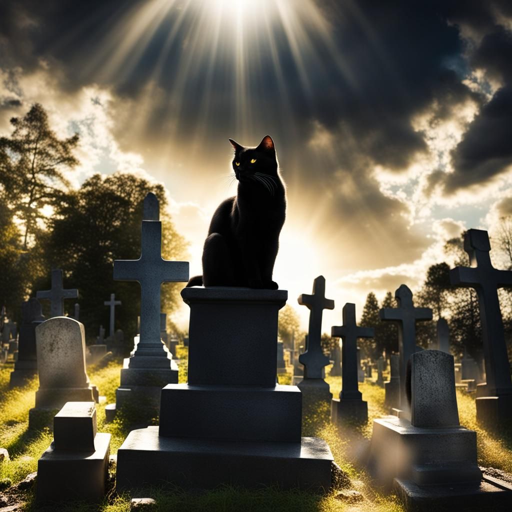 Black Cat Cemetery with Divine Sunshine