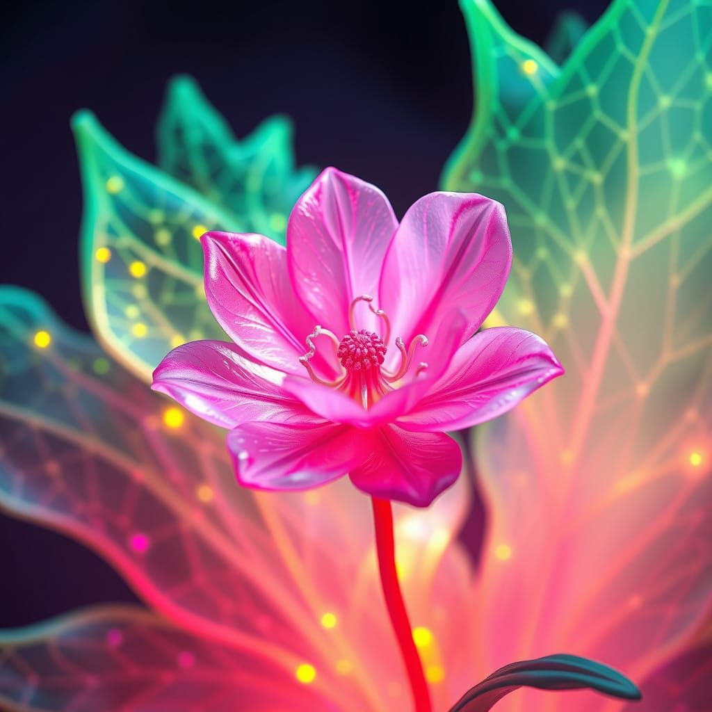 Surreal Holographic Bloom in Dreamlike Alien Landscape