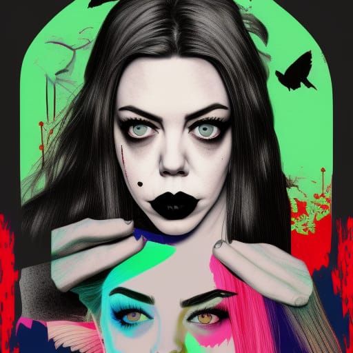 Pop Art Portrait of Enigmatic Woman in Triadic Colors