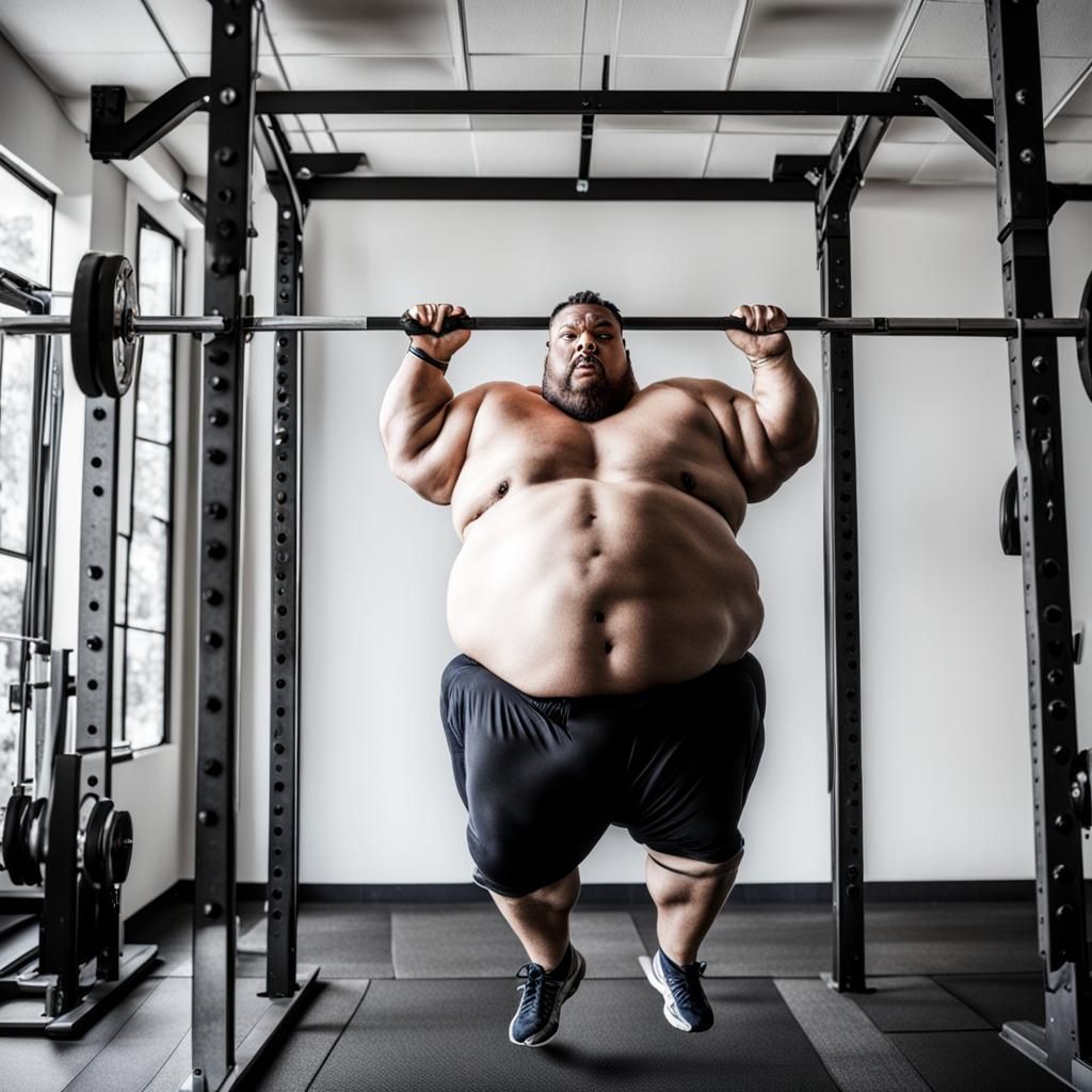 Overweight Person Attempts Pull-Up Exercise