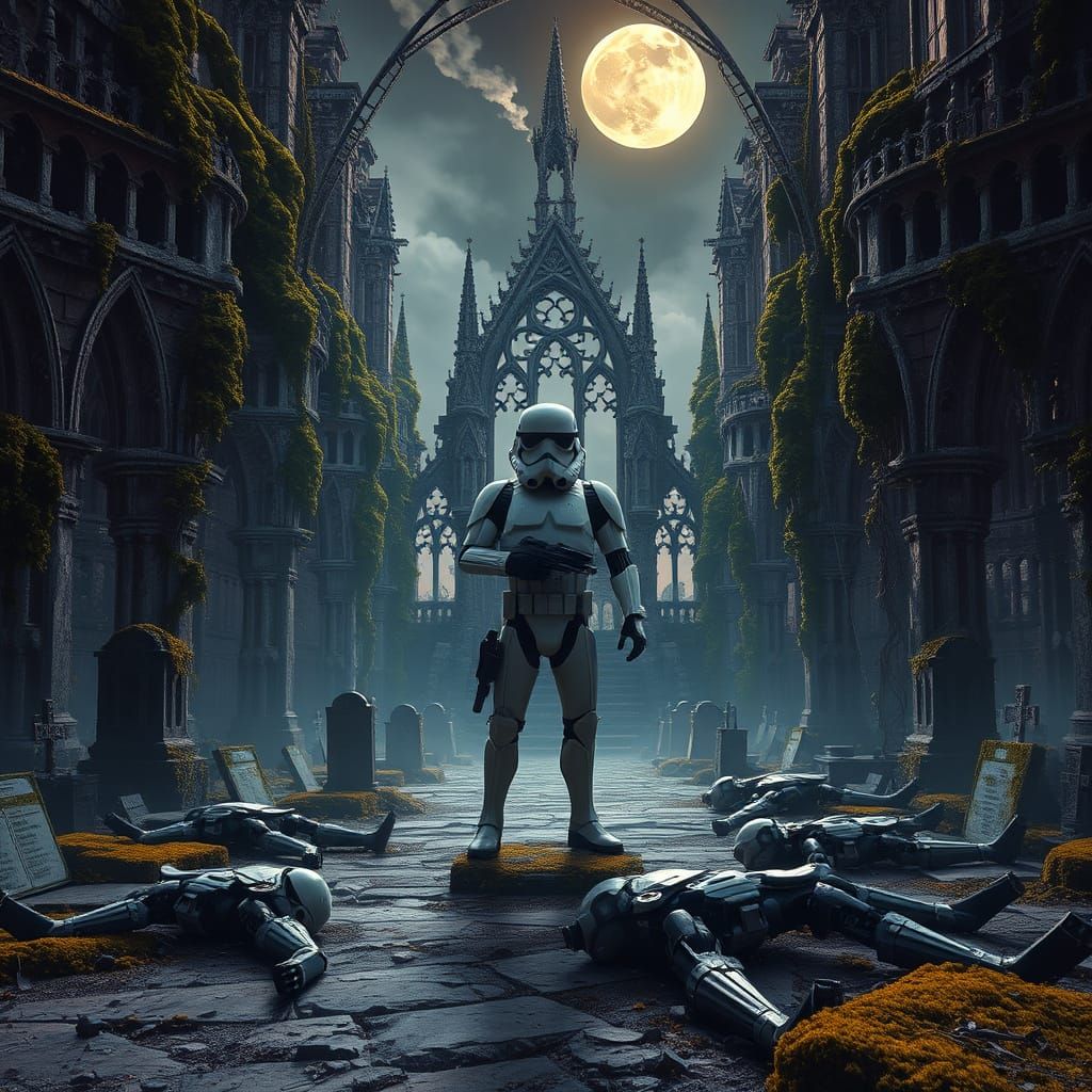 Cyborg Apocalypse in a Ruined Cathedral