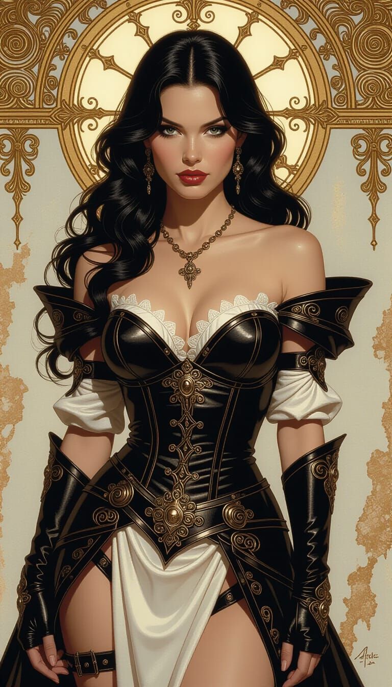 Baroque Heroine with Sensual Anatomy in Ornate Sci-Fi Attire