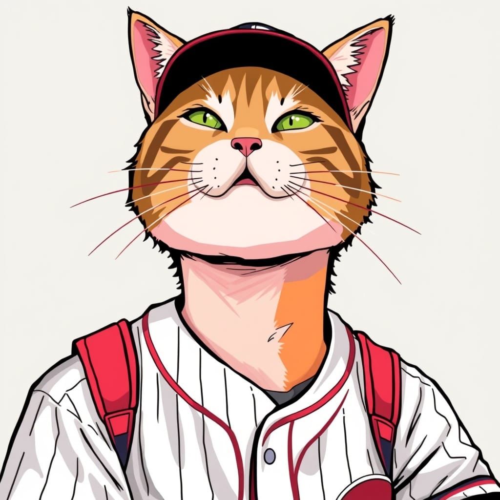 Surreal Baseball Star Meets Feline in Vibrant Art