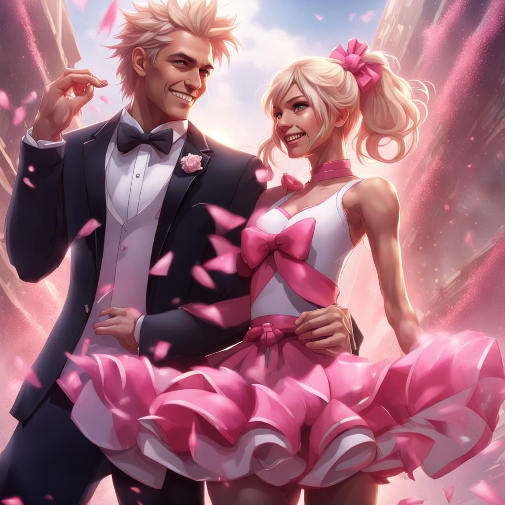 Anime Man and Cheerleader Girl: Detailed Matte Painting