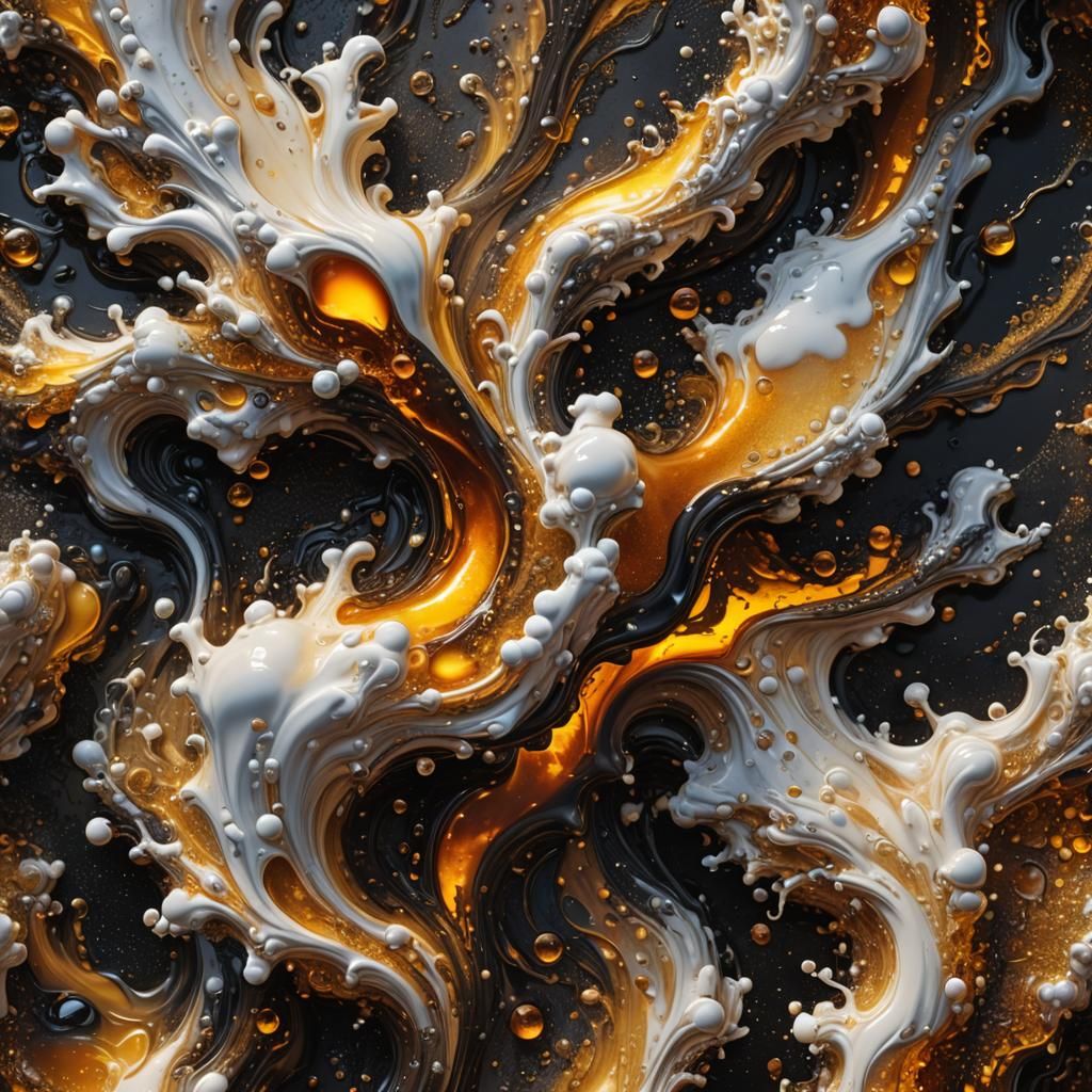 Hyper-Realistic Amber Splatter in Dark Fantasy Style