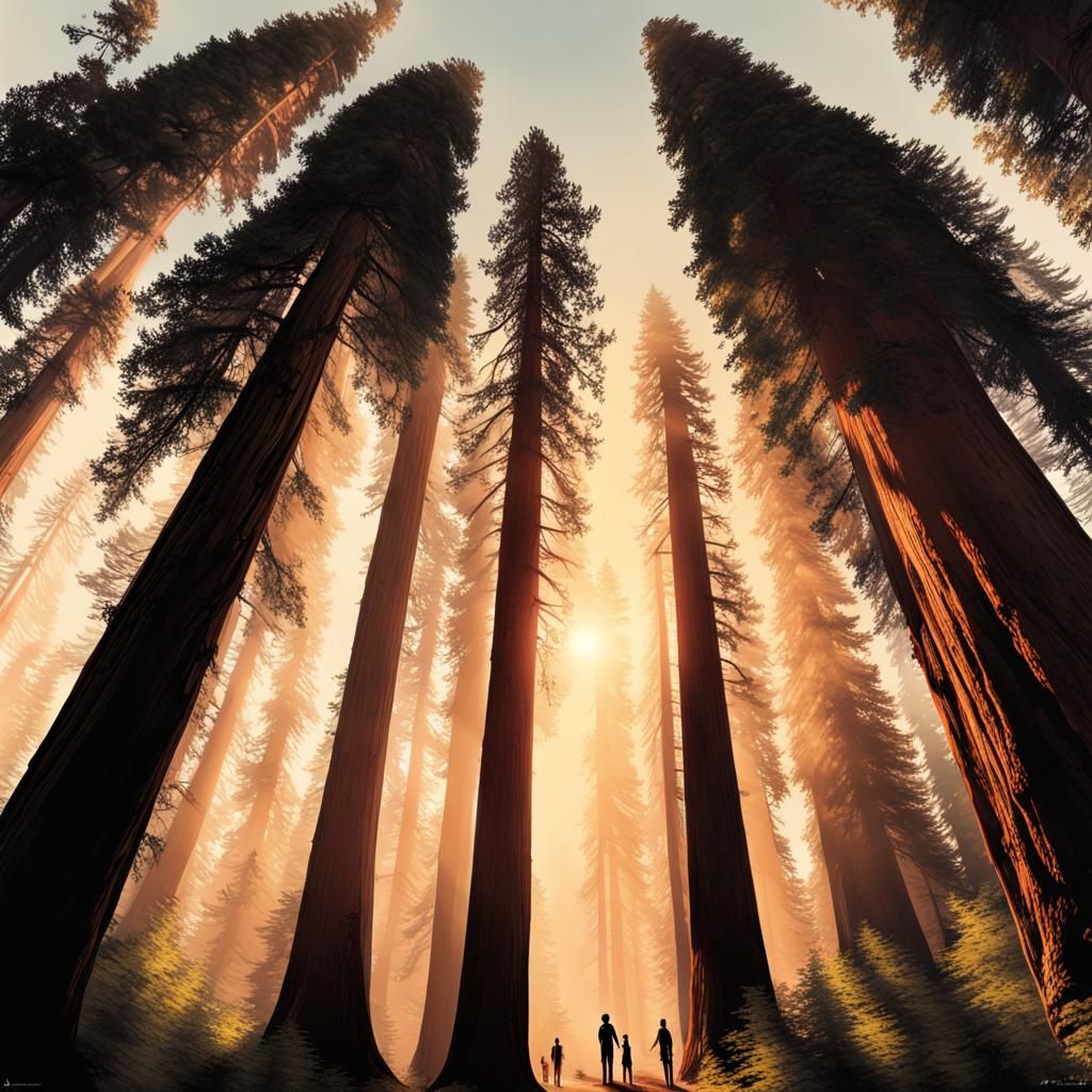 Giant Redwoods Frame a Distant Sun