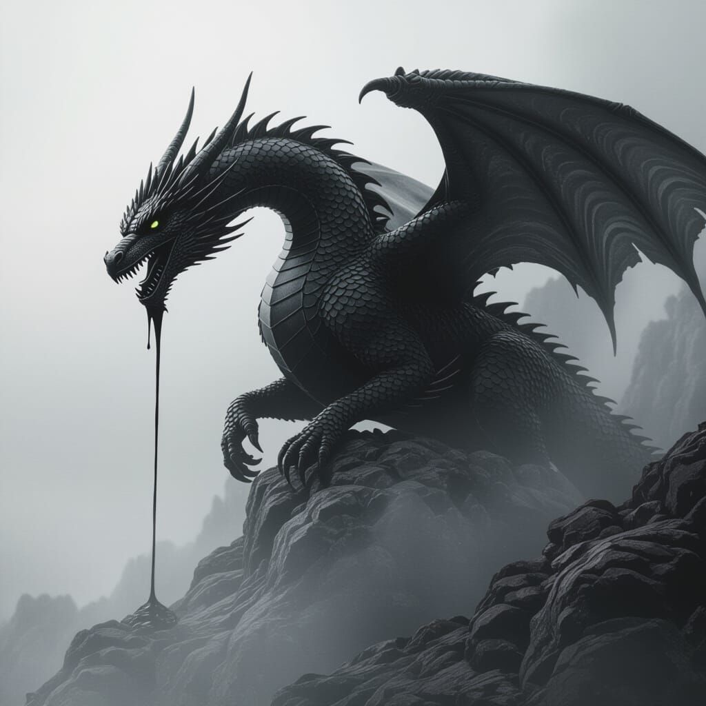 Cosmic Ink Dragon Menacingly Dripping Black Ink