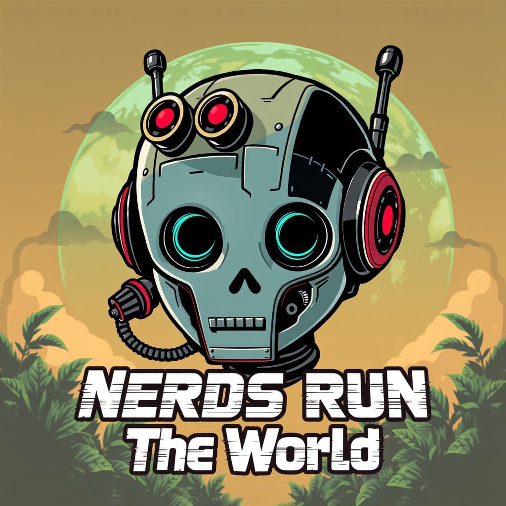 Retro-Futuristic Robot Head in a Thriving Post-Apocalyptic J...