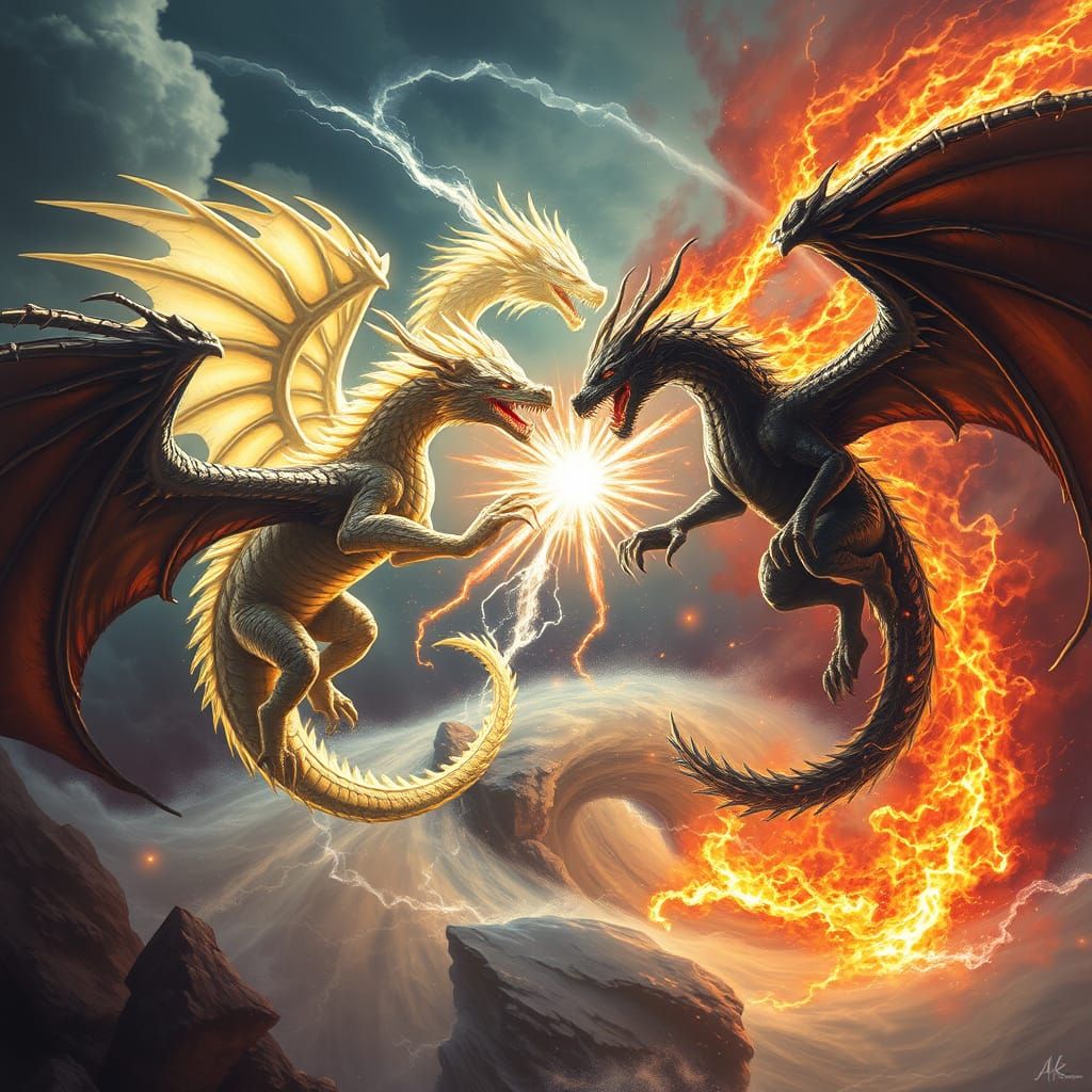 Light and Dark Dragons in Eternal Combat