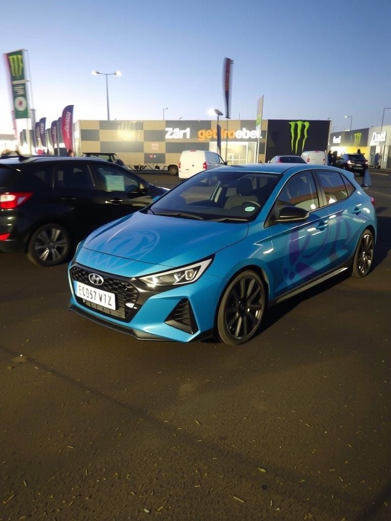 Rally car wrapped in "mirror of love" artwork 