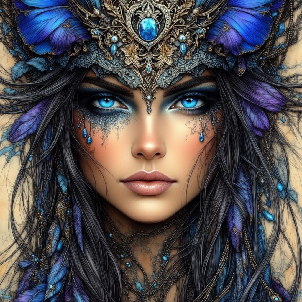 Norse Goddess in Ornate Mask, Dark Fantasy Art