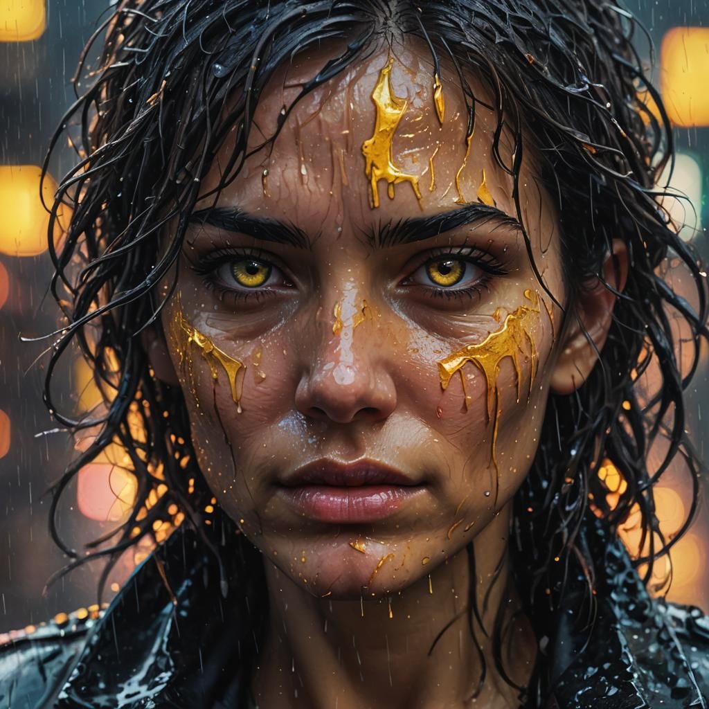 Rainy Neon Gaze: Impasto Fantasy Concept Art