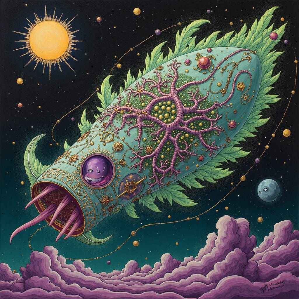 Cosmic Spaceship in Surreal Graffiti Style