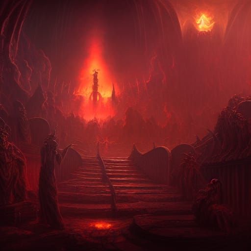 Demons Torturing People in Hell: Detailed Matte Painting