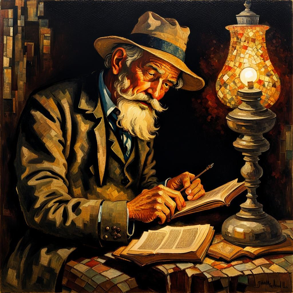 Fisherman Reading: Art Deco, Batik, and Surrealism