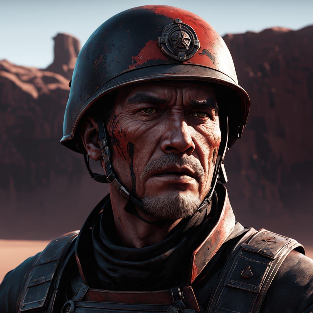 Brooding Foreign Legionnaire in High-Contrast Desert Landsca...