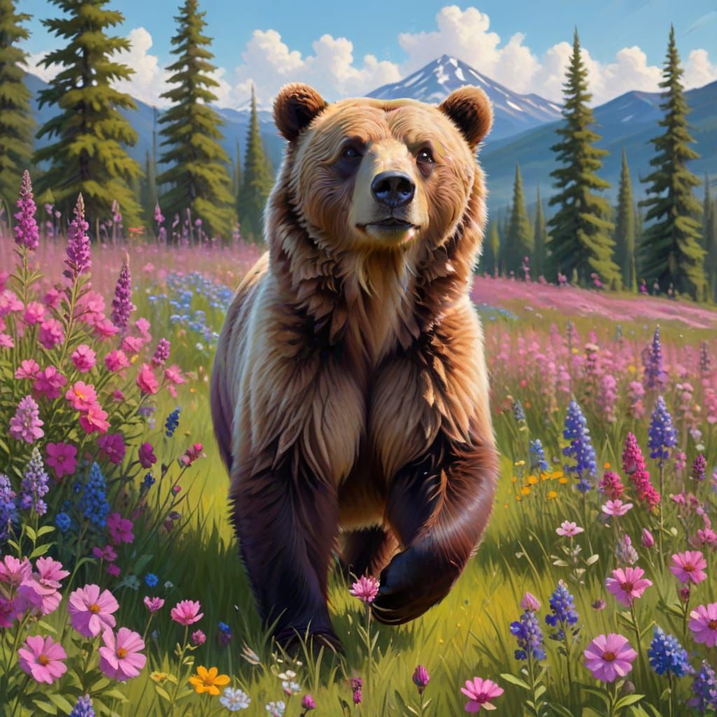 Brown Bear in a Summer Meadow
