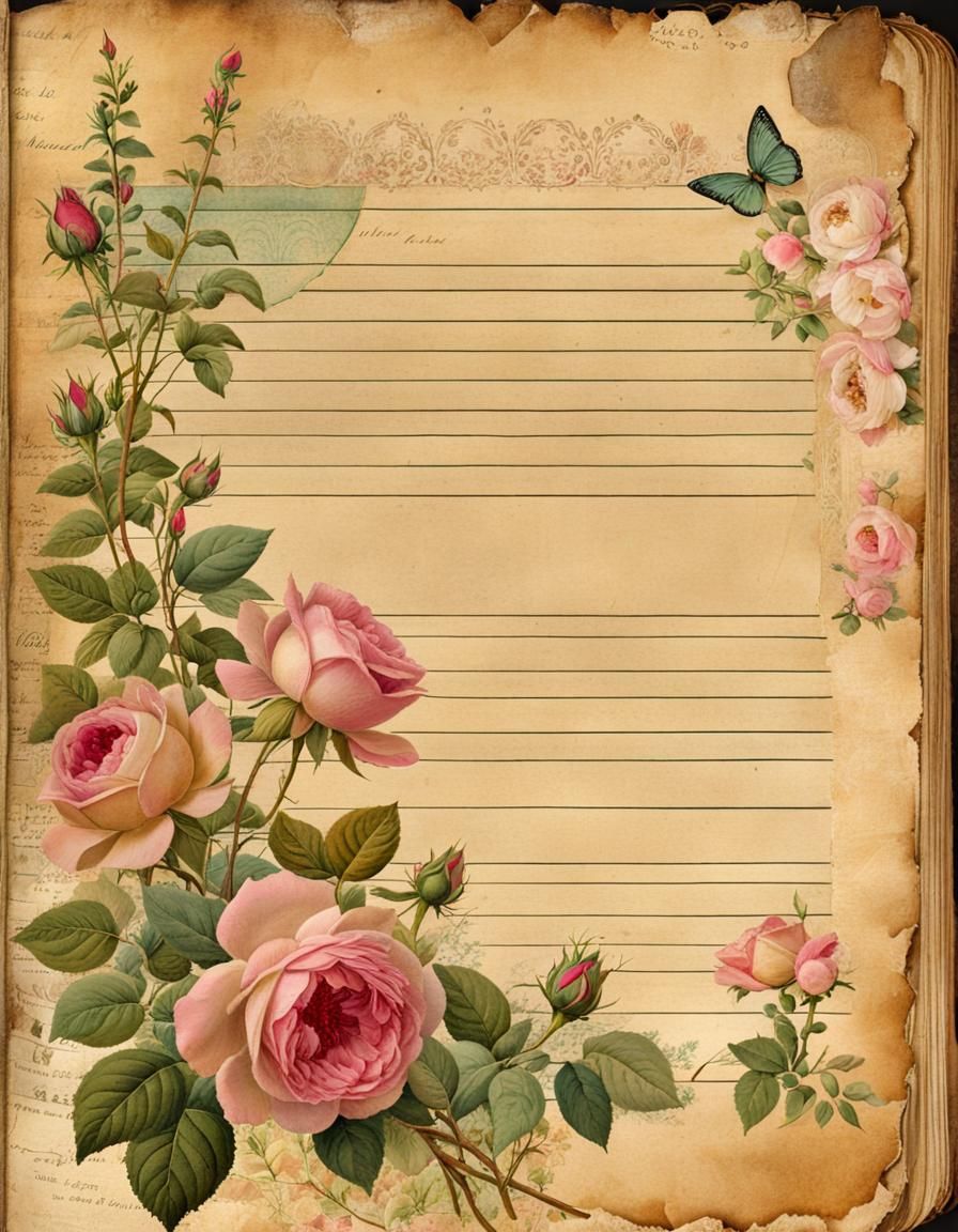 Vintage Rose Garden Journal Page Collage
