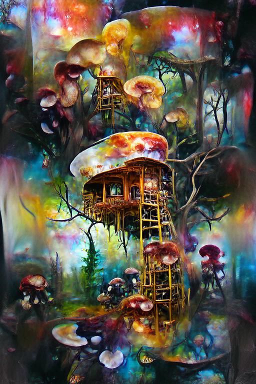 Oil Spill Mushroom Treehouse with Gold Leaf Accents