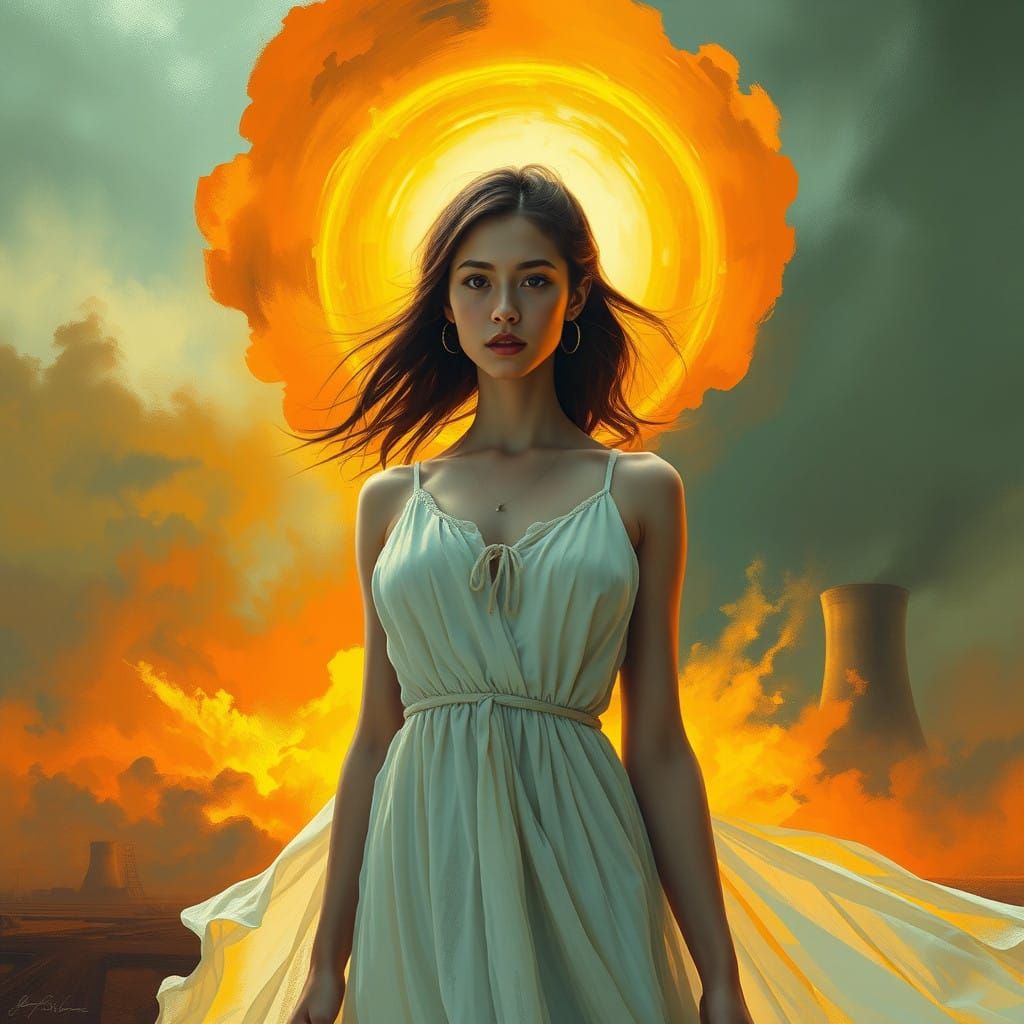 Surreal Post-Apocalyptic Goddess Amidst Nuclear Inferno in D...