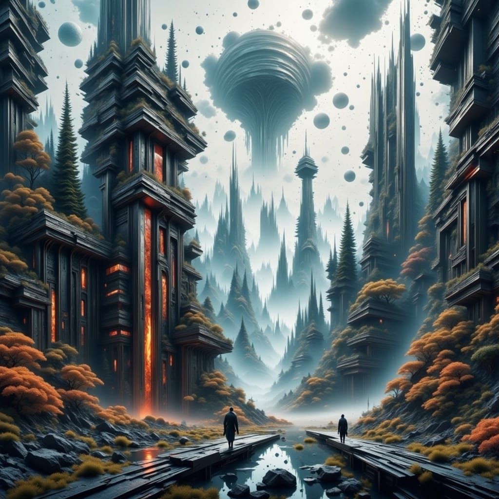 Futuristic Pacific Northwest Settlement with Robotic Wildlif...