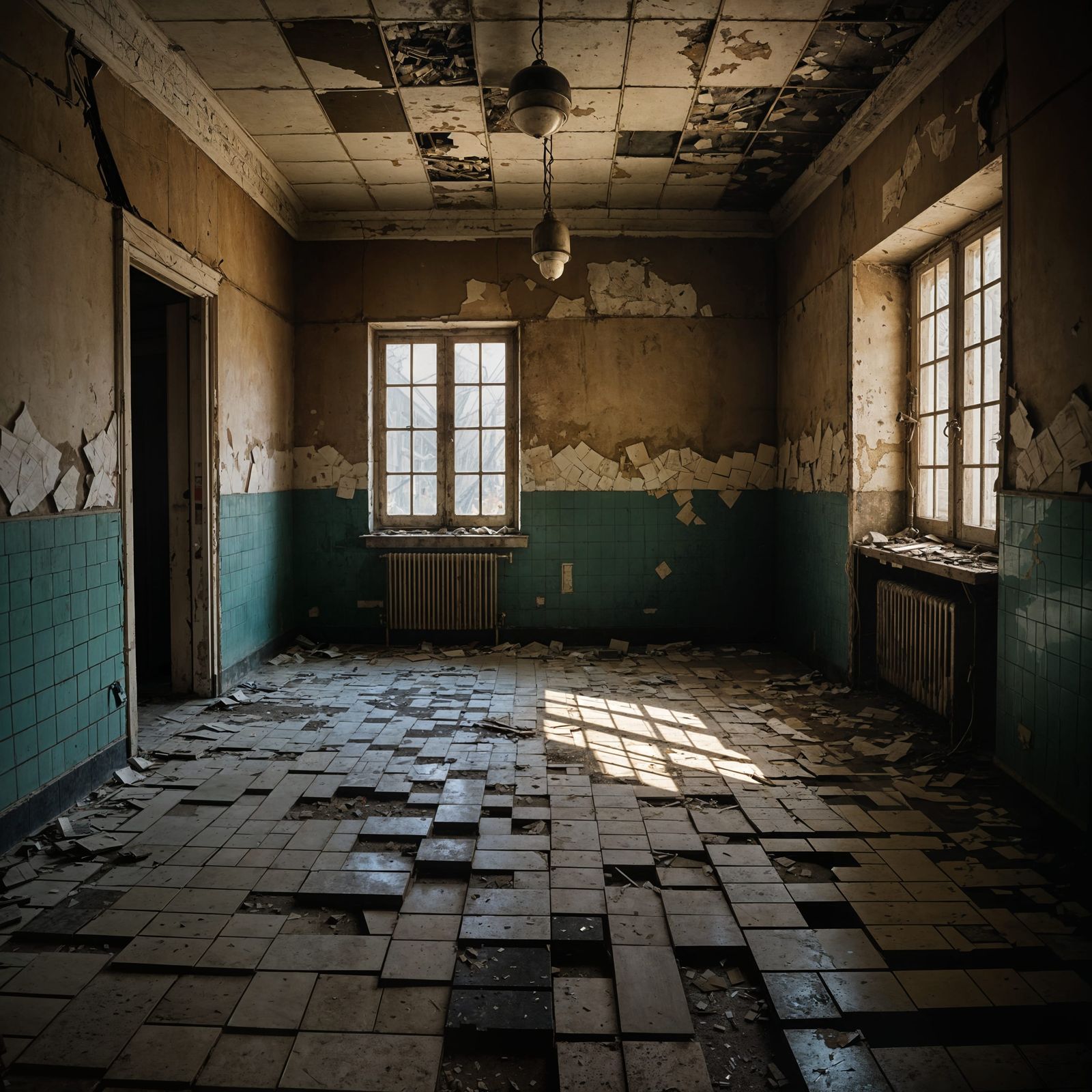 Hyperrealistic Shadows Dance in Abandoned School