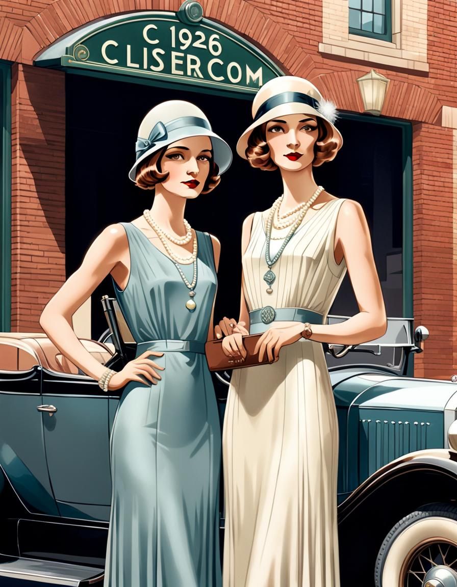Elegant Women in 1920s Art Deco Illustration