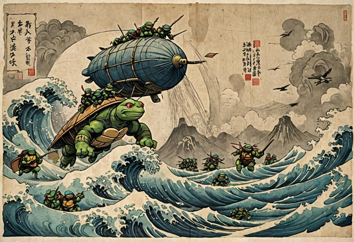 TMNT Blimp Over the Great Wave: Japanese Art