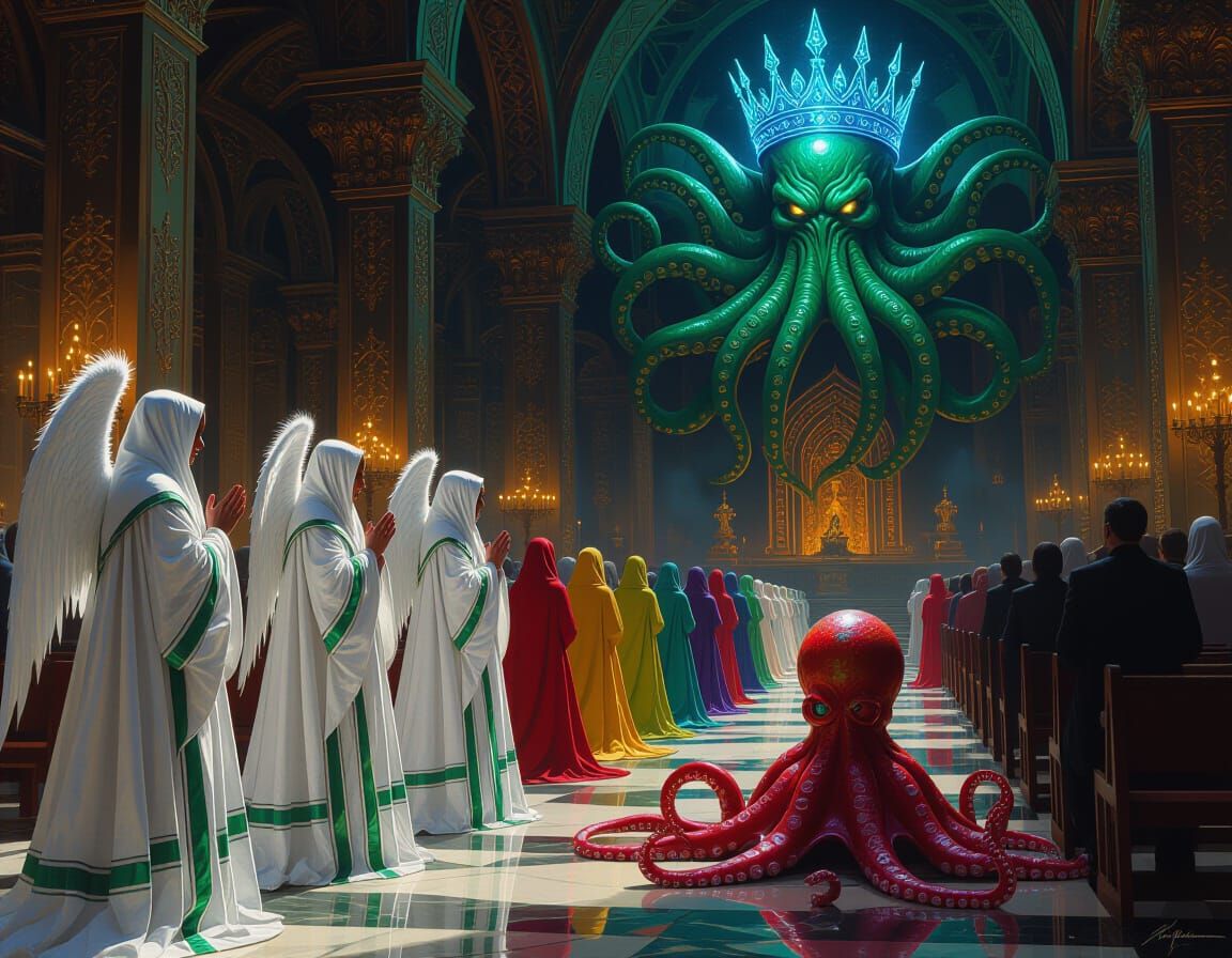 Cthulhu Temple Metamorphosis in Hyperrealistic Oil Painting