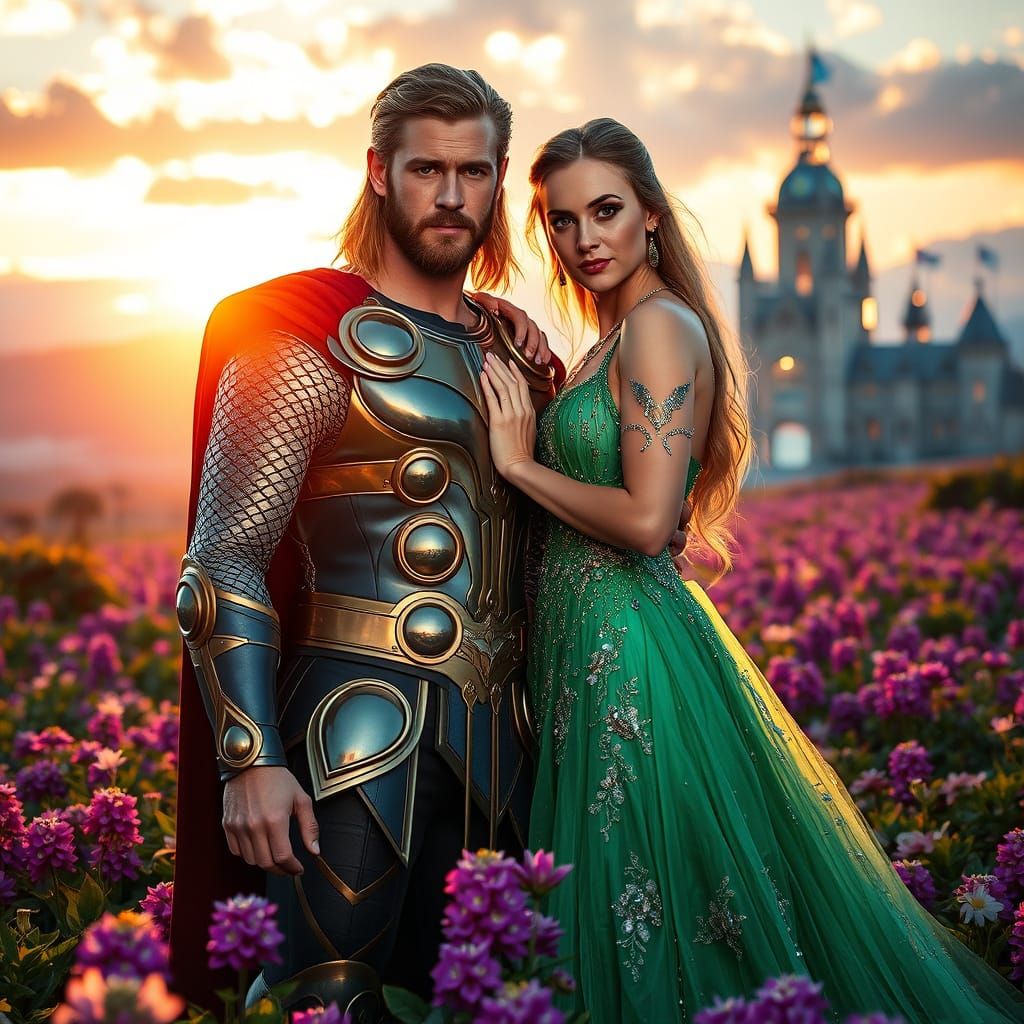 Thor and Princess Tara Pose in Lush Lupine Field