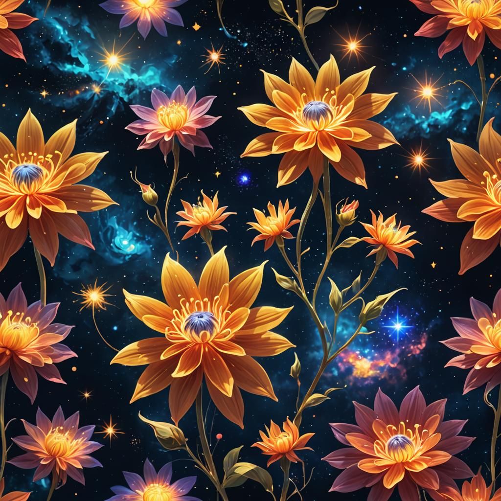 Cosmic Flowers Bloom in Starry Night Sky