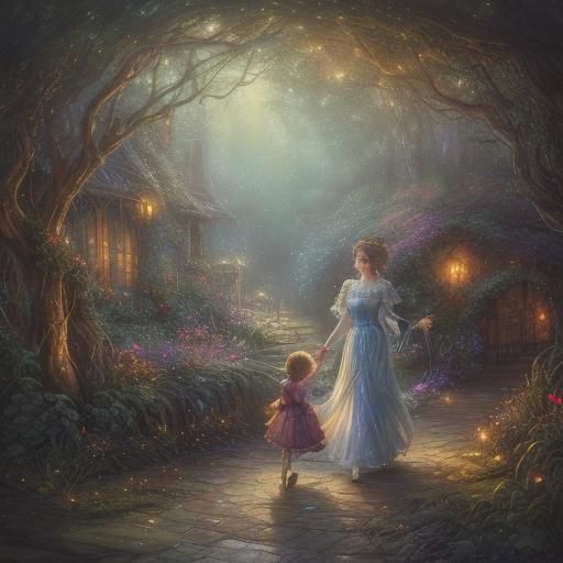 Fairy and Child in Enchanted Forest