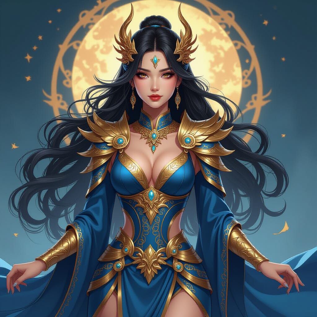 Dragon Woman in Gold and Blue