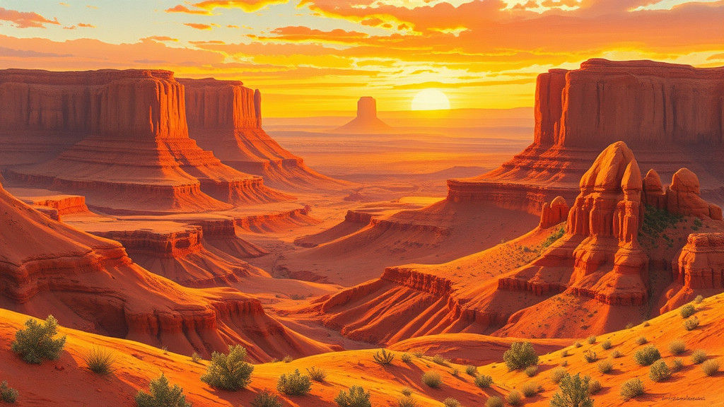 American Southwest Landscape at Sunset in Painterly Style
