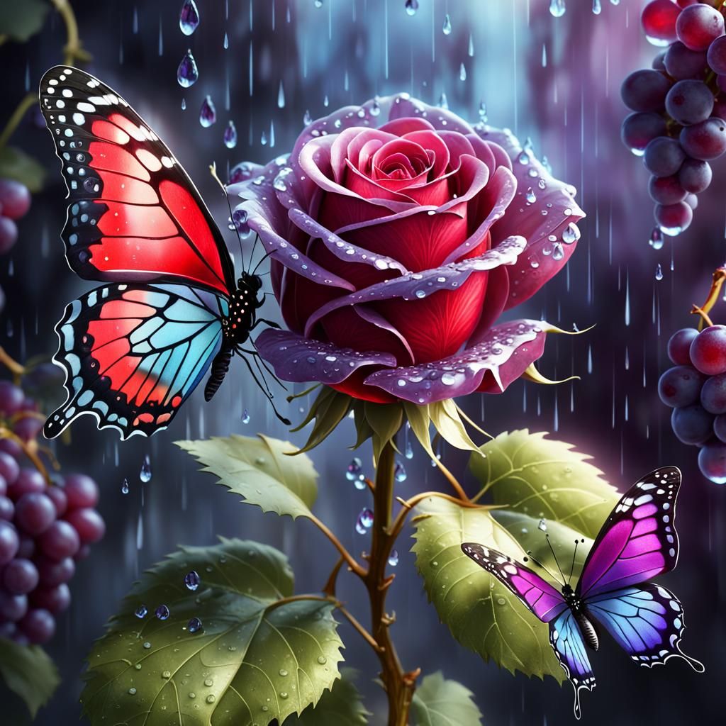 Majestic Rose with Crystal Butterfly in Digital Art