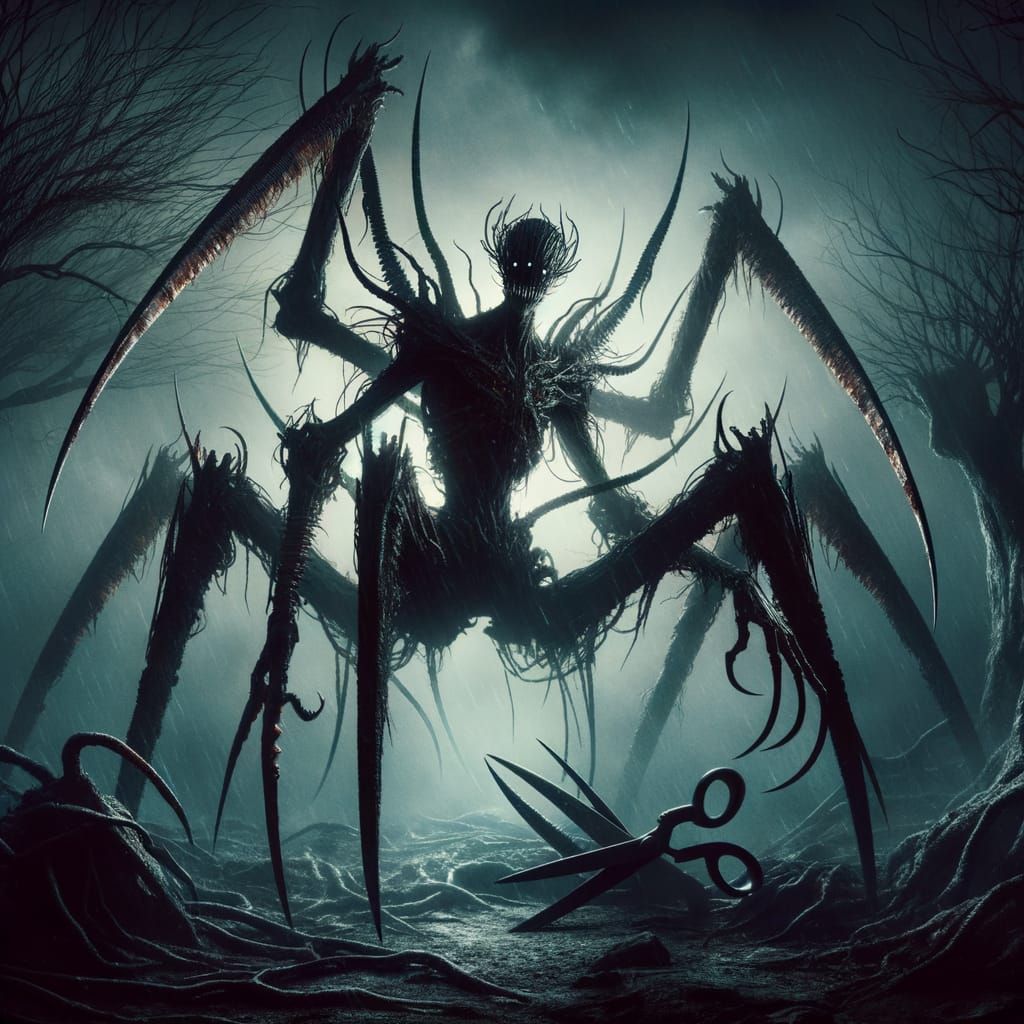 Dark Fantasy Creature in Eerie Landscape