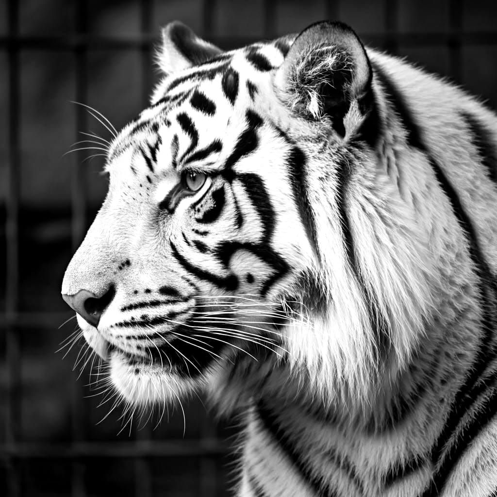 Candid Photograph of a White Tiger in Zoo