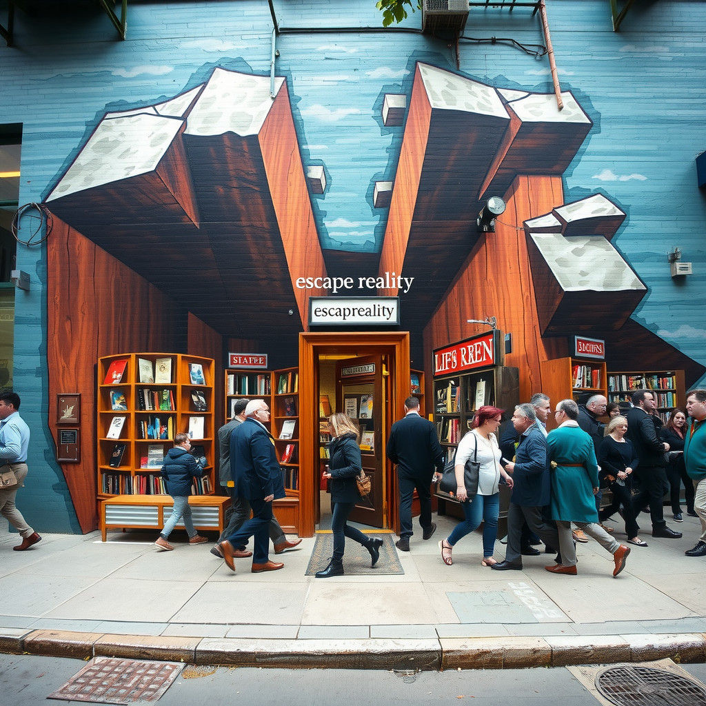 Surreal Street Art: Alien Bookstore Illusion